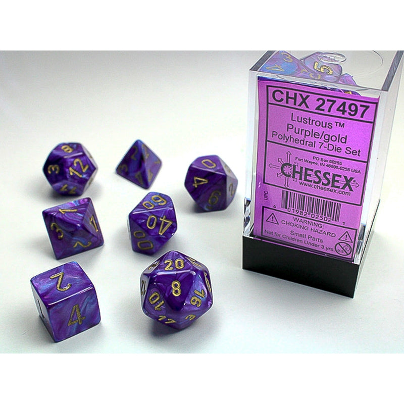 CHESSEX - Lustrous Purple - Gold Polyhedral 7 - Dice Set