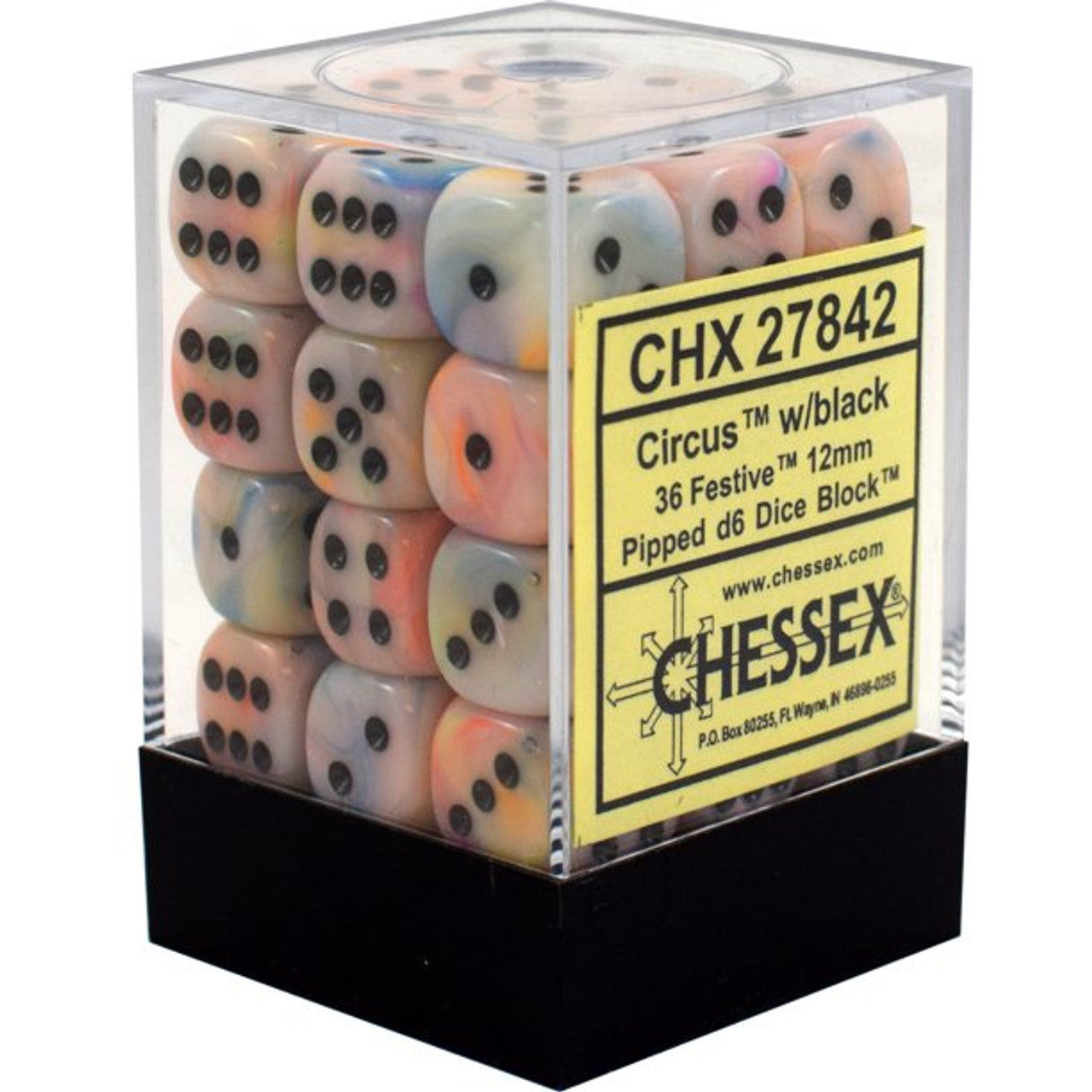 CHESSEX - Festive Circus - Black 12mm d6 Dice Block (36 dice)