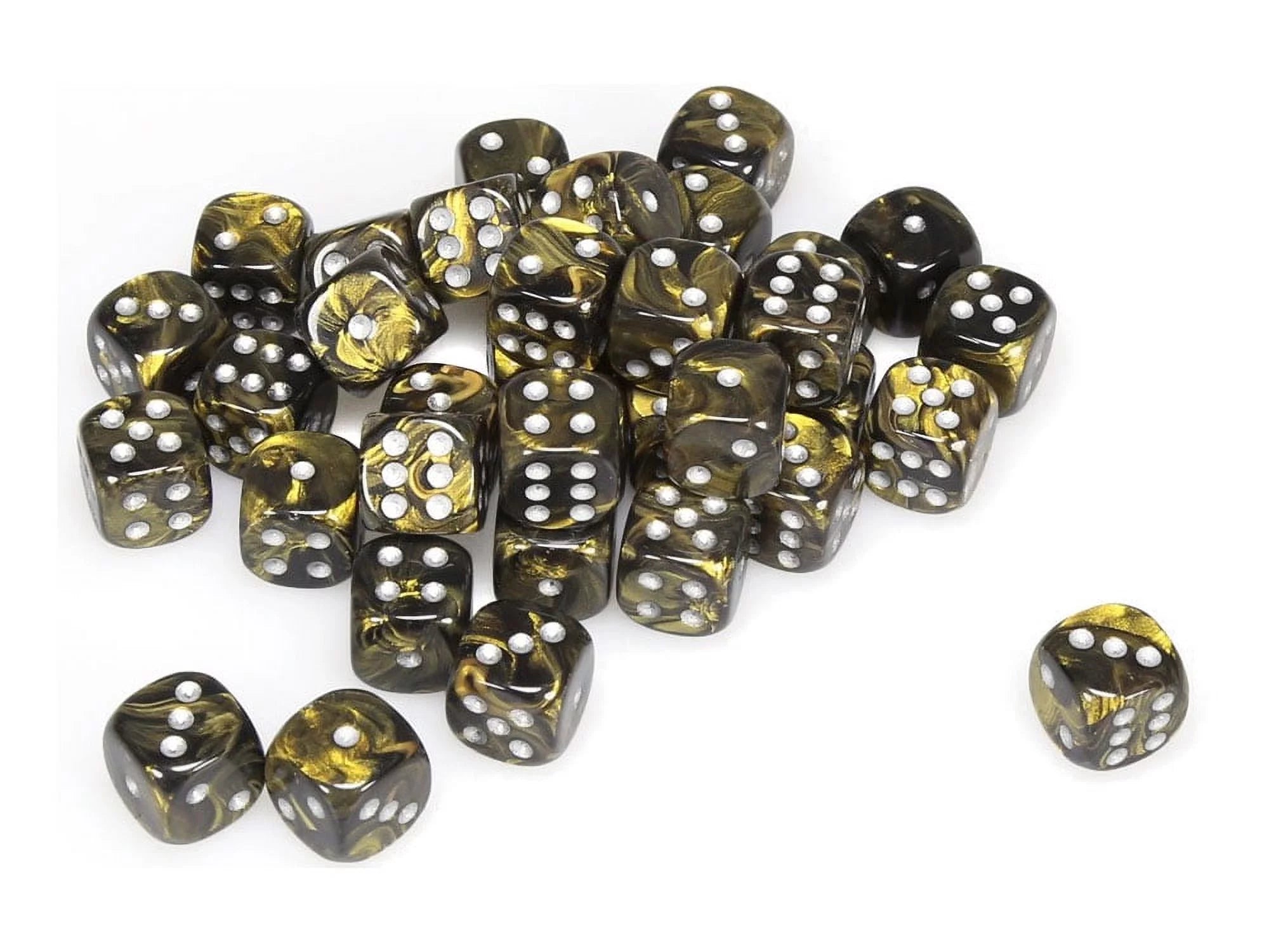 CHESSEX - Leaf Black Gold - Silver 12mm d6 Dice Block (36 dice)