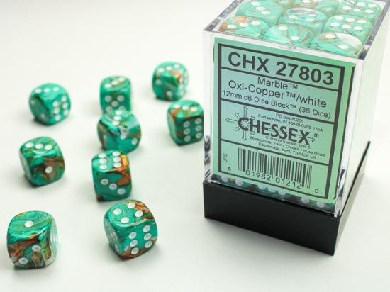 CHESSEX - Marble Oxi - Copper - White 12mm d6 Dice Block (36 dice)