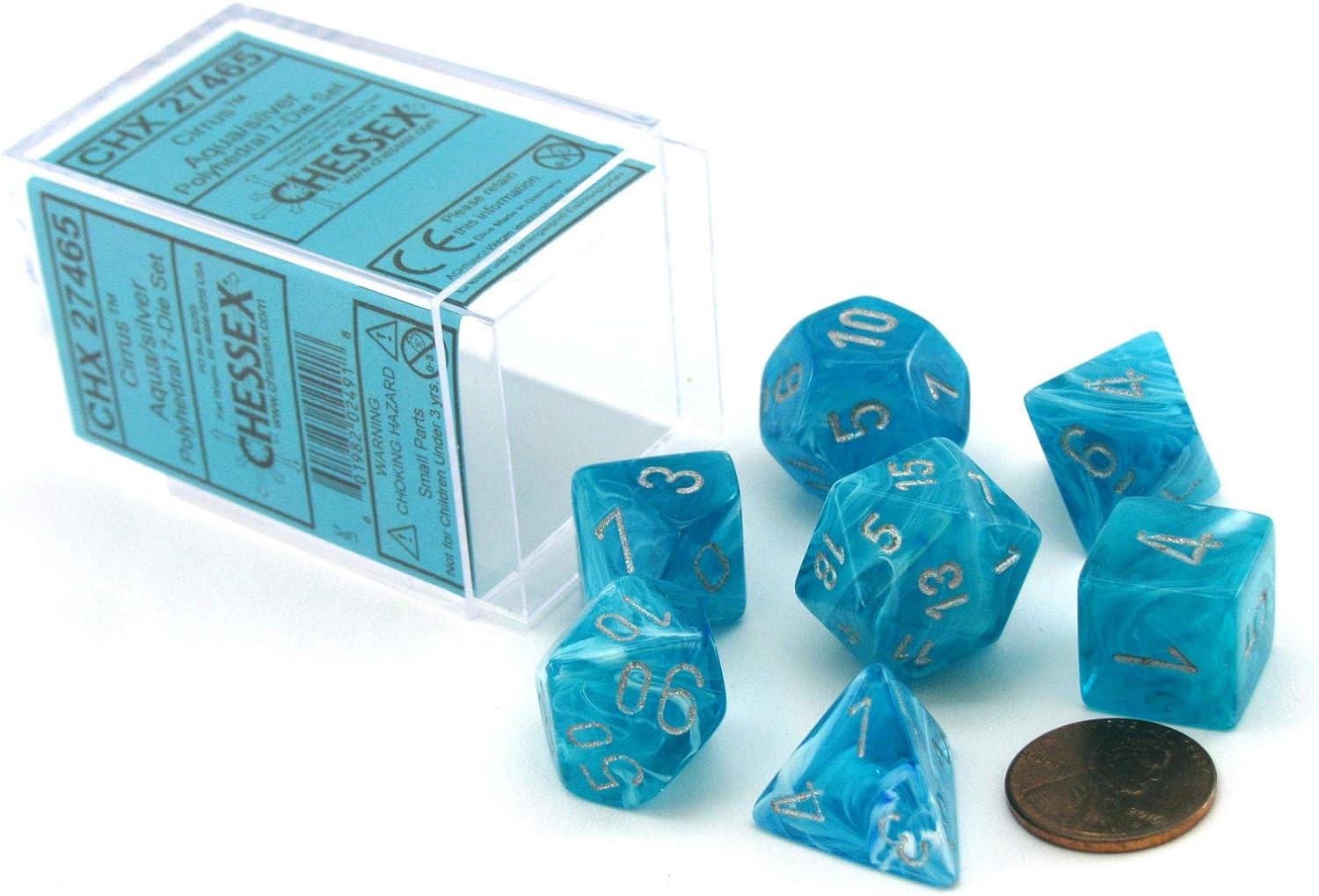 CHESSEX - Cirrus Aqua - Silver Polyhedral 7 - Dice Set