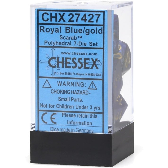 CHESSEX - Scarab Royal Blue - Gold Polyhedral 7 - Dice Set