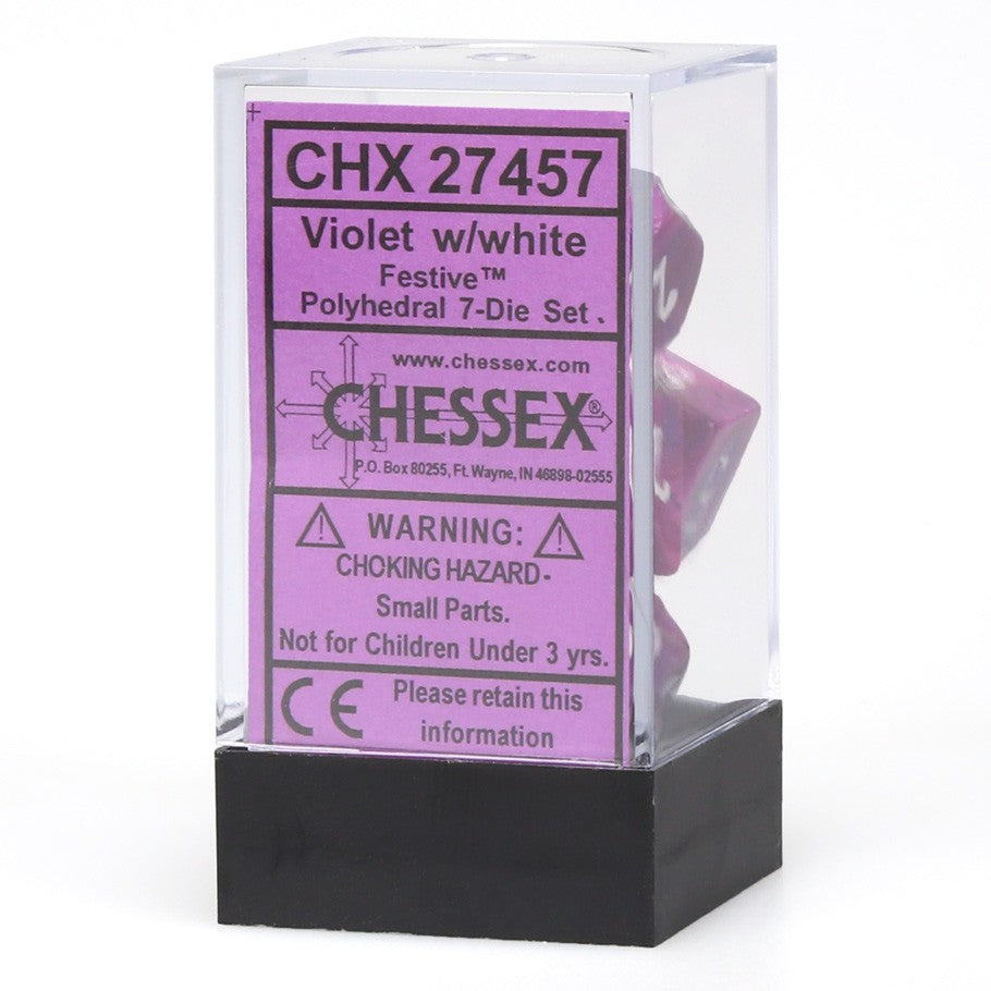 CHESSEX - Festive Violet - White Polyhedral 7 - Dice Set