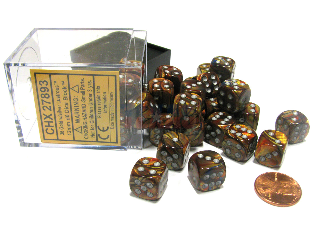 CHESSEX - Lustrous Gold - Silver 12mm d6 Dice Block (36 dice)