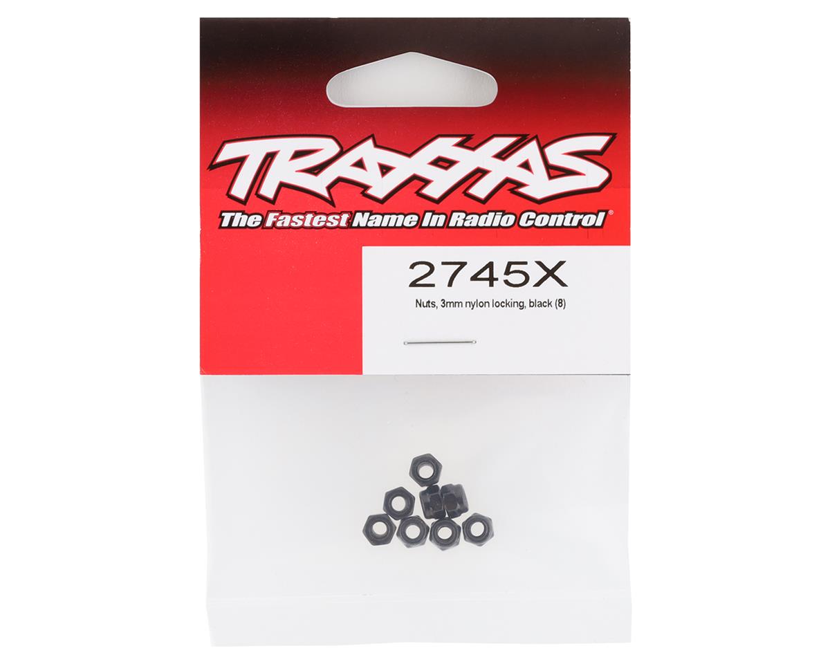 Traxxas - Nuts, 3mm nylon locking, black (8)