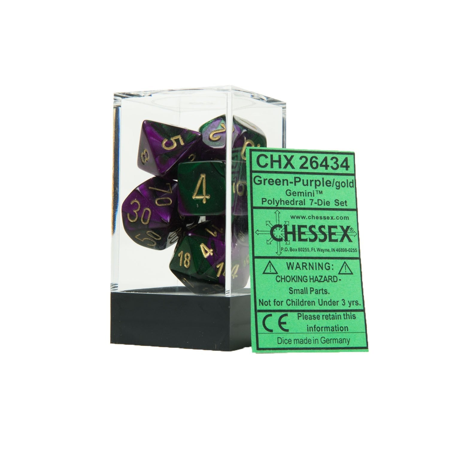 CHESSEX - Gemini Green - Purple - Gold Polyhedral 7 - Dice Set