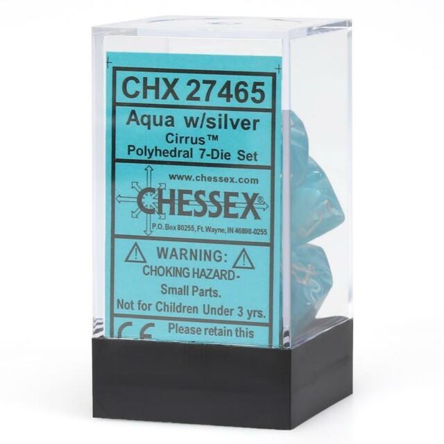 CHESSEX - Cirrus Aqua - Silver Polyhedral 7 - Dice Set