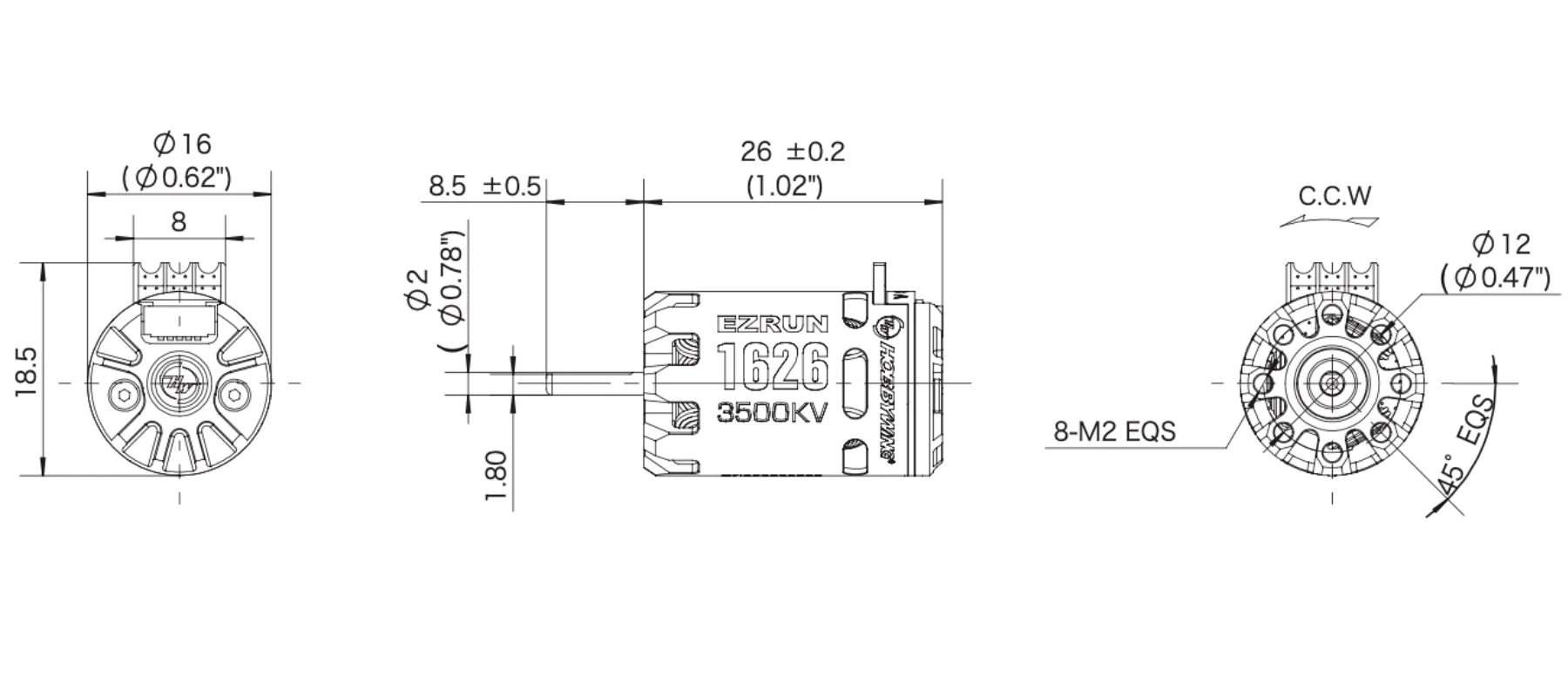 Hobbywing - EZRun 1626 Sensored Brushless Motor (3500Kv)