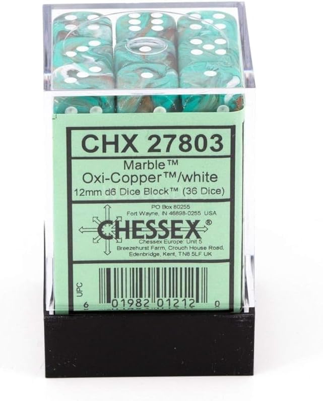 CHESSEX - Marble Oxi - Copper - White 12mm d6 Dice Block (36 dice)