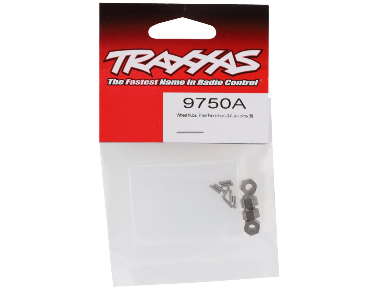 Traxxas - Wheel hubs, 7mm hex (steel) (4)/ axle pins (8)