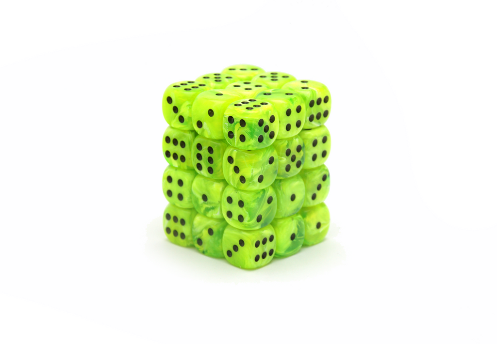 CHESSEX - Vortex Bright Green - Black 12mm d6 Dice Block (36 dice)