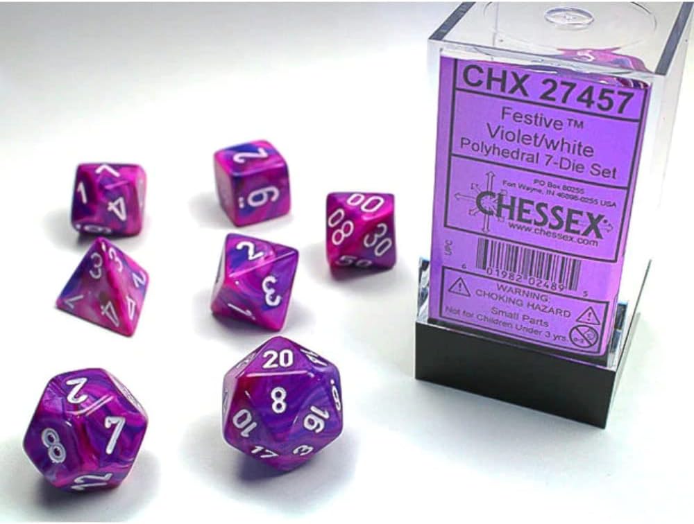 CHESSEX - Festive Violet - White Polyhedral 7 - Dice Set