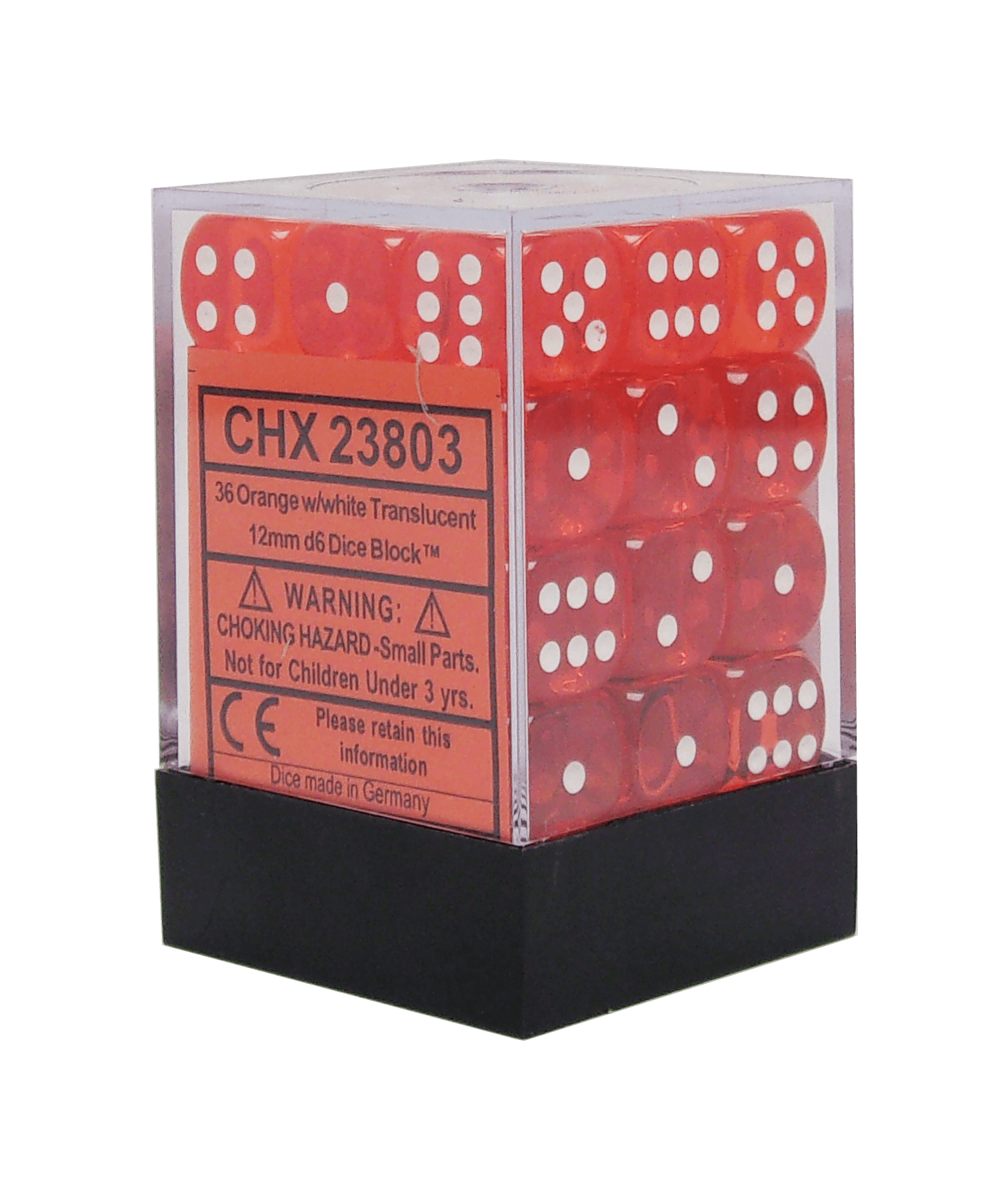 CHESSEX - Translucent Orange - White 12mm d6 Dice Block (36 dice)