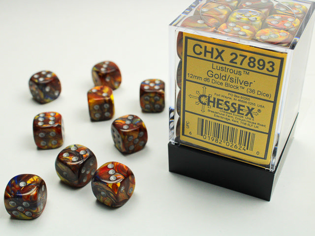 CHESSEX - Lustrous Gold - Silver 12mm d6 Dice Block (36 dice)