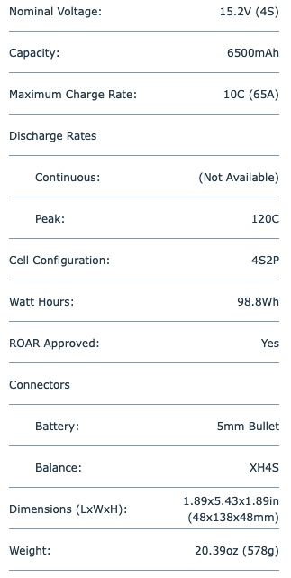 Protek RC - 4S 120C Low IR Si-Graphene + HV LiPo Battery (15.2V/6500mAh) w/5mm Connector (ROAR Approved)