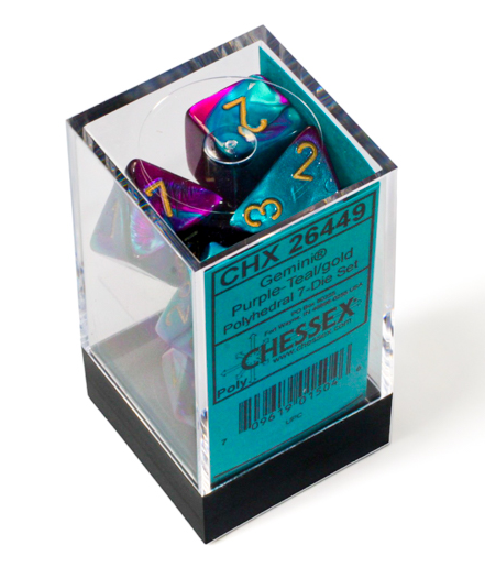 CHESSEX - Gemini Purple - Teal - Gold Polyhedral 7 - Dice Set