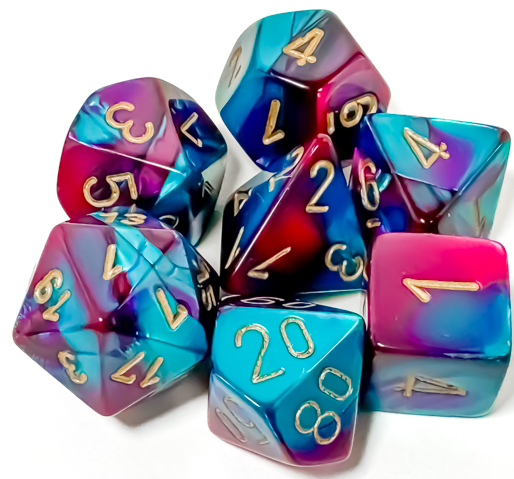 CHESSEX - Gemini Purple - Teal - Gold Polyhedral 7 - Dice Set