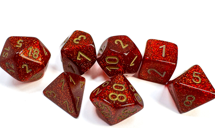 CHESSEX - Glitter - Ruby - Red - Gold 7 - Dice Set