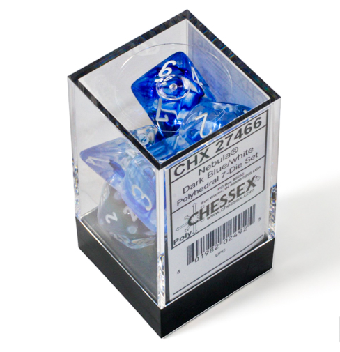 CHESSEX - Nebula - Dark - Blue - White - 7 Dice Set