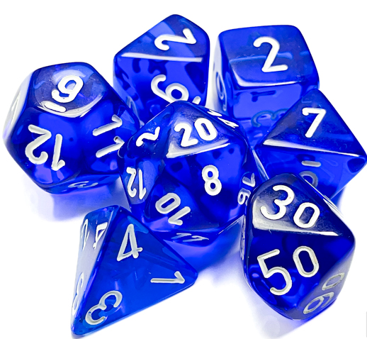 CHESSEX - Translucent - Blue - White - 7 Dice Set