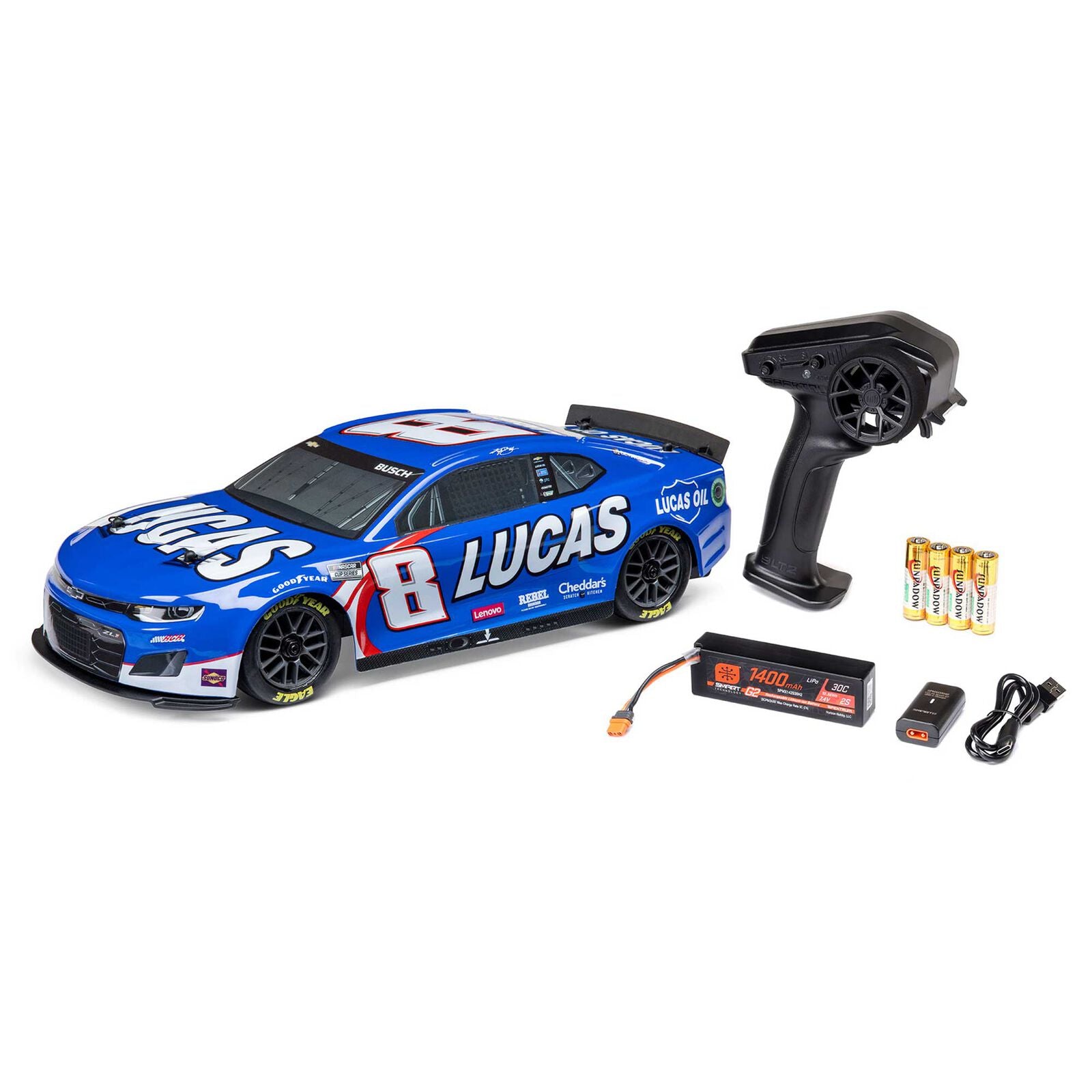 Team Losi - 1/12 NASCAR RC Racecar Kyle Busch No. 8 2024 Lucas Oil Chevrolet ZL1 Camaro 2S AWD RTR Brushed On-Road (Battery & Charger Included), Blue