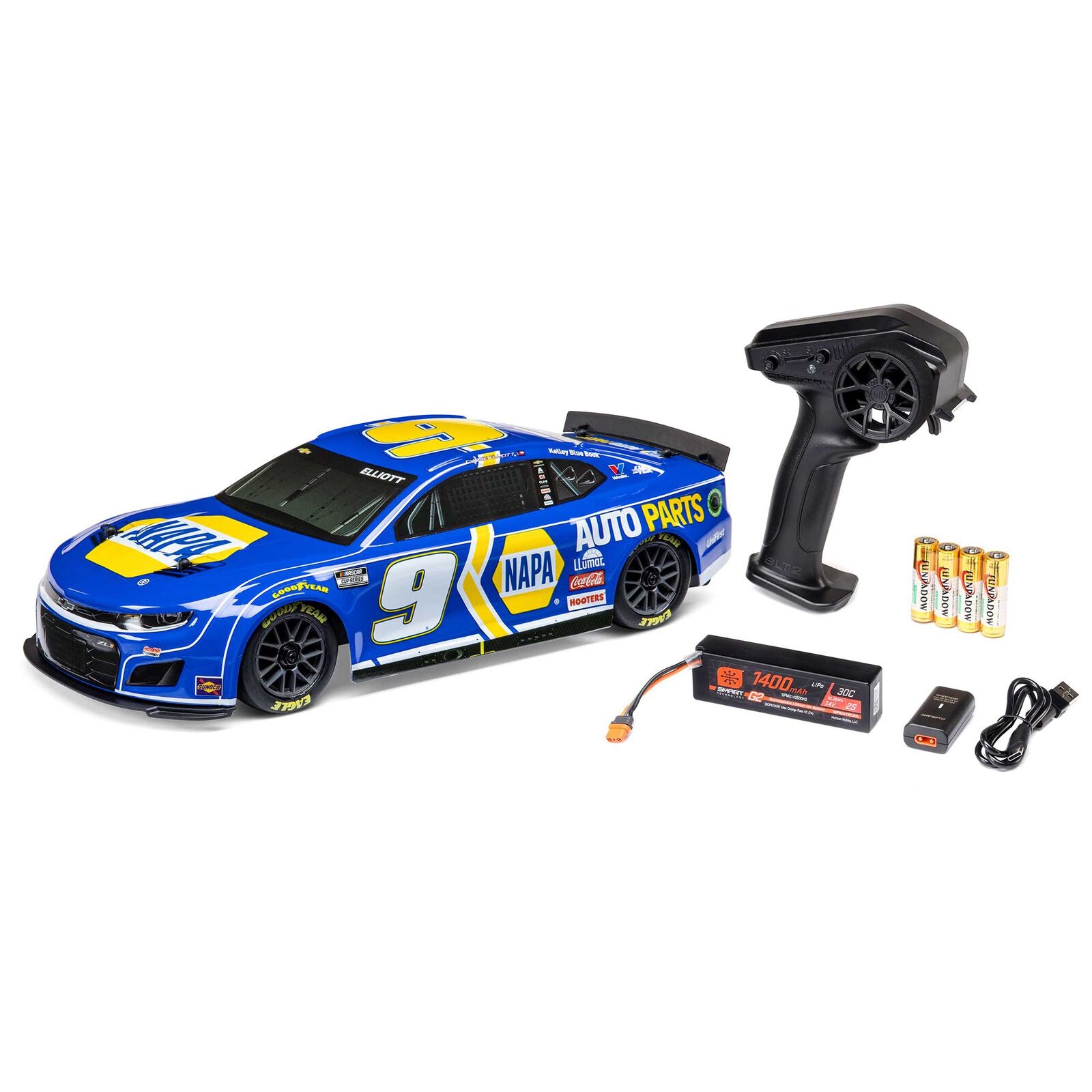 Team Losi - 1/12 NASCAR RC Racecar Chase Elliott No. 9 2024 NAPA Chevrolet ZL1 Camaro 2S AWD RTR Brushed On-Road (Battery & Charger Included), Blue