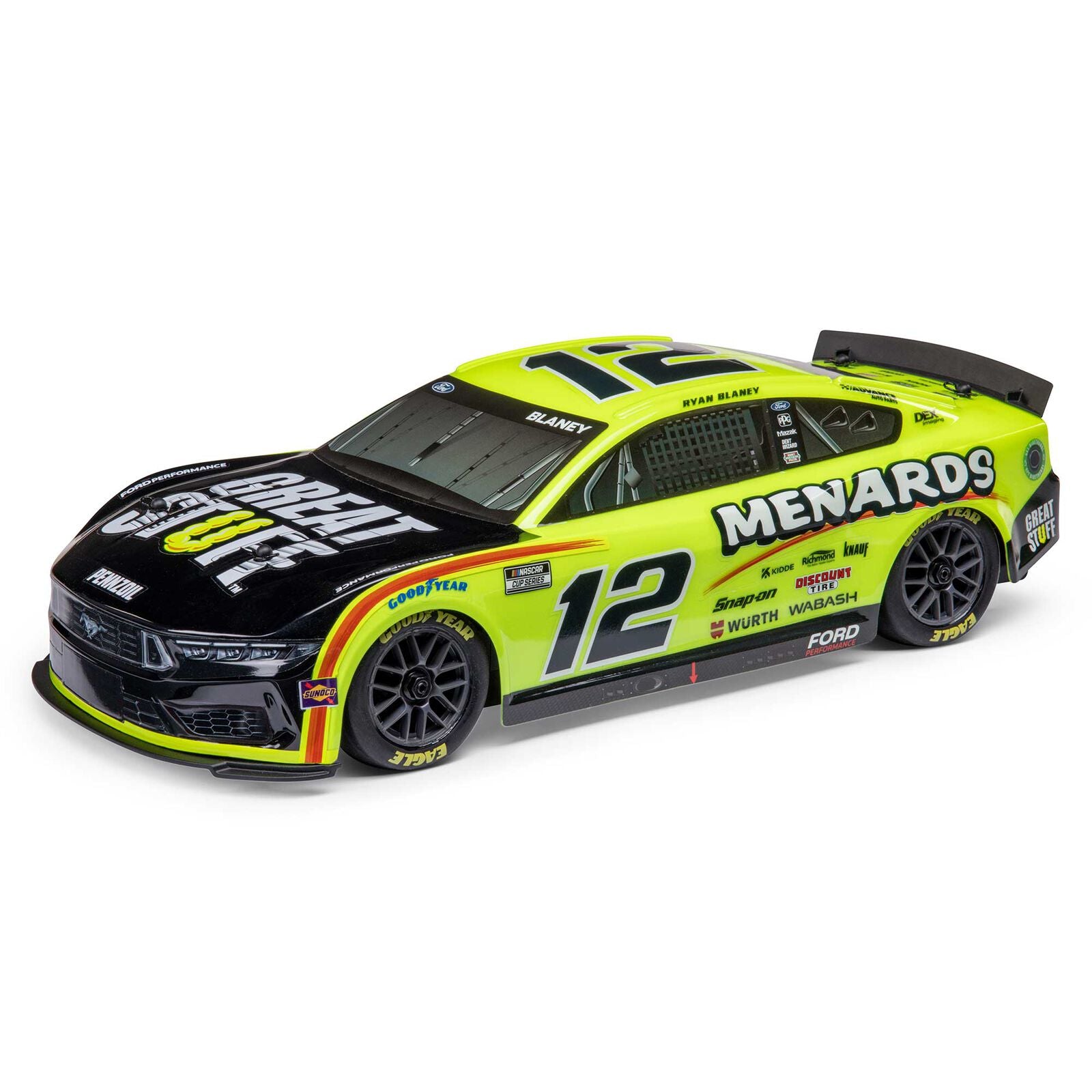 Team Losi - 1/12 NASCAR RC Racecar Ryan Blaney No. 12 2024 Menards Ford Mustang 2S AWD RTR Brushed On-Road (Battery & Charger Included), Yellow