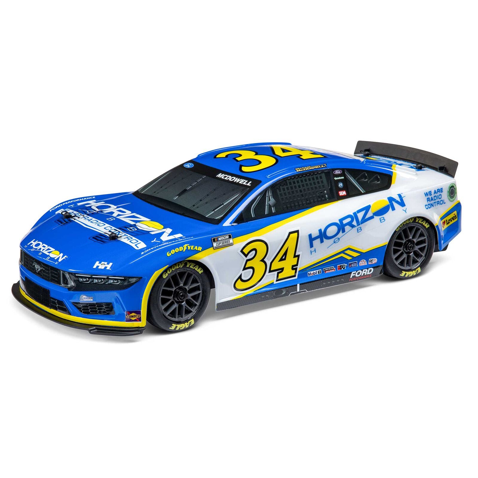 Team Losi - 1/12 NASCAR RC Racecar Michael McDowell No. 34 2024 Horizon Hobby Ford Mustang 2S AWD RTR Brushed On-Road (Battery & Charger Included), Blue