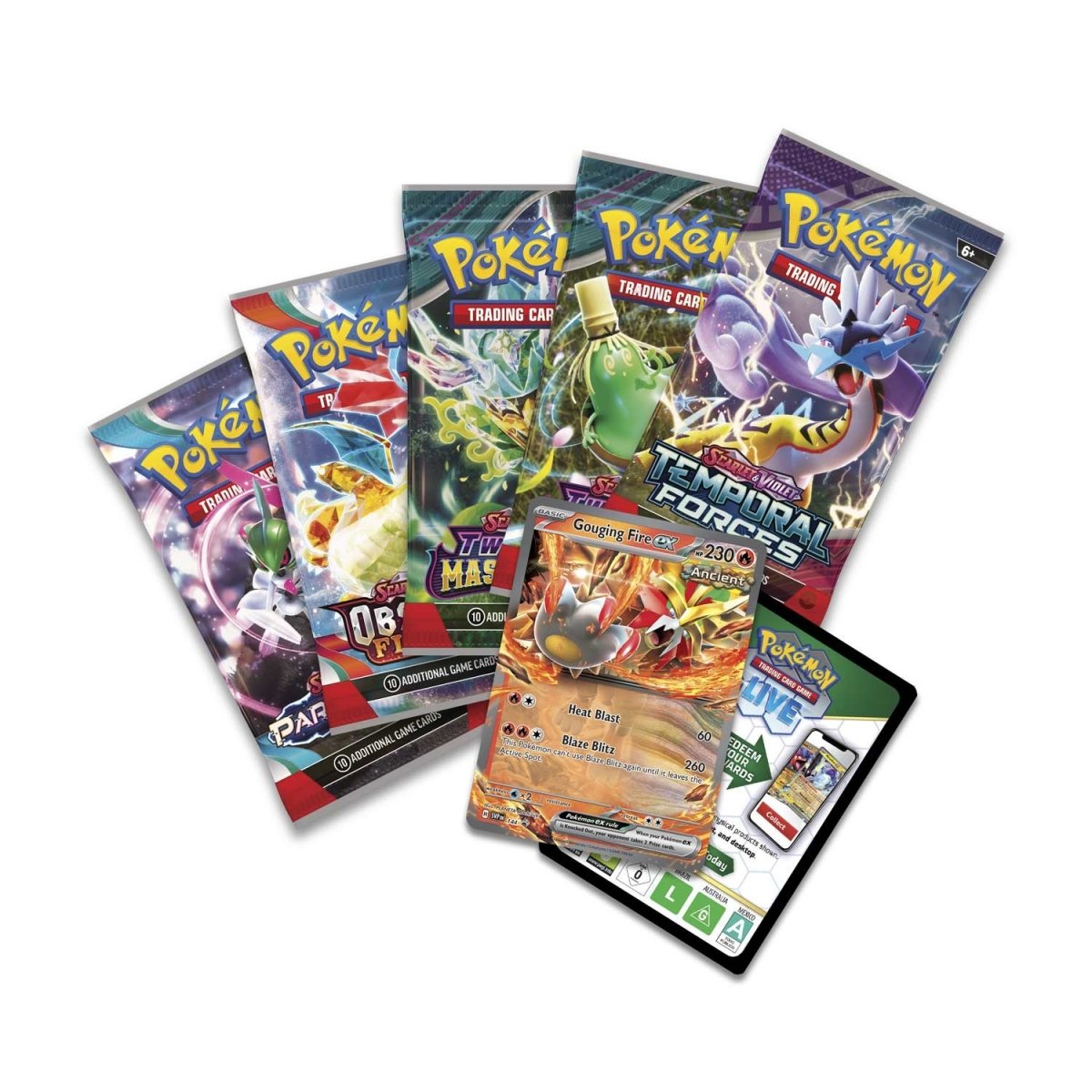 Pokémon TCG: Paradox Destinies Tin Case - Gouging Fire EX (Inglés)