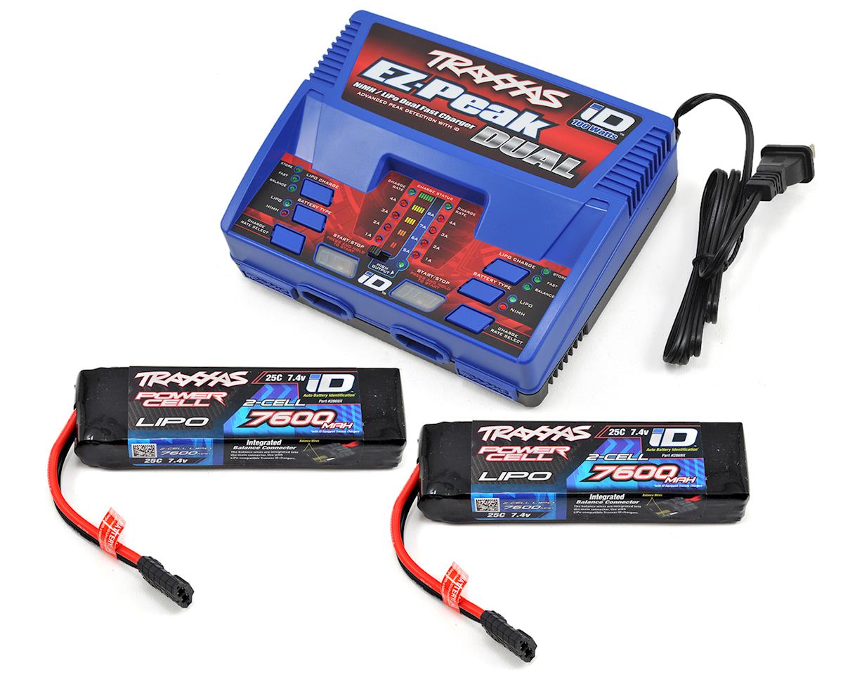 Traxxas - Battery/charger completer pack (includes #2972 Dual iD charger (1), #2869X 7600mAh 7.4V 2-cell 25C LiPo iD® Battery (2))